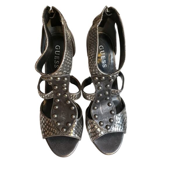 GUESS Stiletto Pumps 6.5M Pewter Black Carole Punk Rock Studded High Heels Y2K - Picture 2 of 14